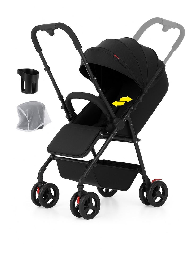 AL-SHARQIA عربة أطفال قابلة للعكس – خفيفة الوزن، قابلة للطي بيد واحدة مع مظلة، عجلات ماصة للصدمات وسلة تخزين كبيرة - Image 1