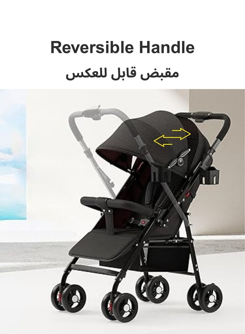 AL-SHARQIA عربة أطفال قابلة للعكس – خفيفة الوزن، قابلة للطي بيد واحدة مع مظلة، عجلات ماصة للصدمات وسلة تخزين كبيرة - Image 3