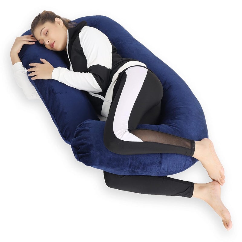 A1 Star Traders Maternity Pillows for Pregnancy Sleeping | Maternity Pillow for Pregnant Women | 360-degree Full Body Support Pillows for Sleeping Full Body Pillow (Dark Blue, J_Shape) - Image 1