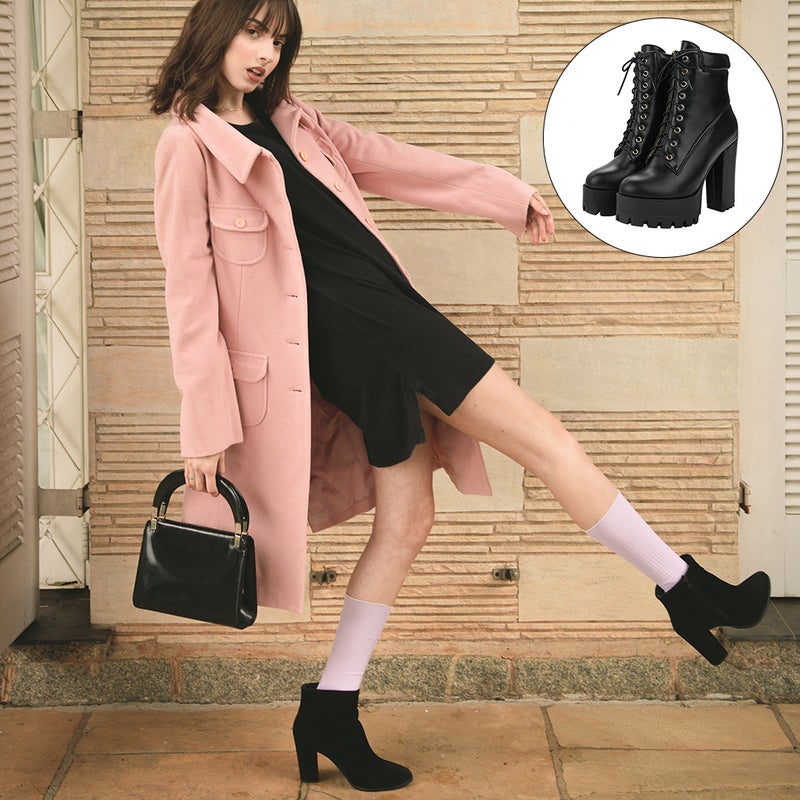 1 Pair of Comfortable PU Short Boots Lightweight Low High Heeled Boots - Image 1