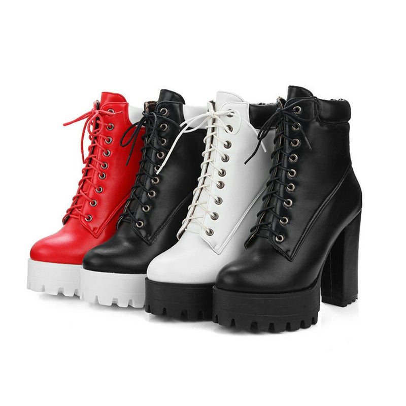 1 Pair of Comfortable PU Short Boots Lightweight Low High Heeled Boots - Image 4