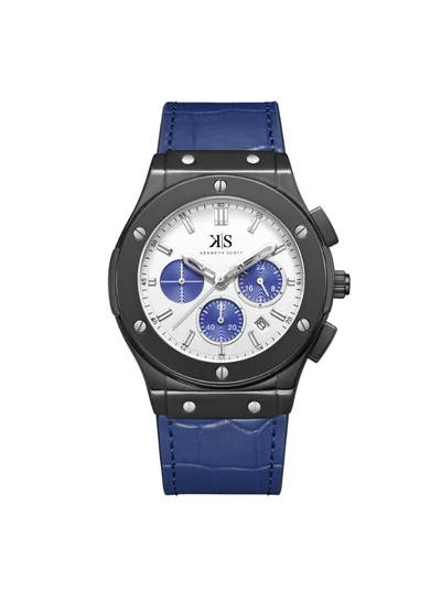 كينيث سكوت ساعة جلدية رجالية متعددة الوظائف ٤٤ مم