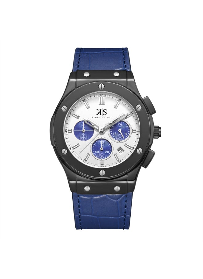 KENNETH SCOTT Men's Leather Multi Function Watch K24115-BLNW - 44 mm  - Image 1