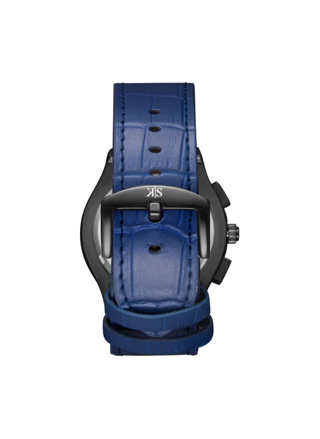 KENNETH SCOTT Men's Watch, Mult Function Display and Leather Strap - K24115-BLNW, Blue