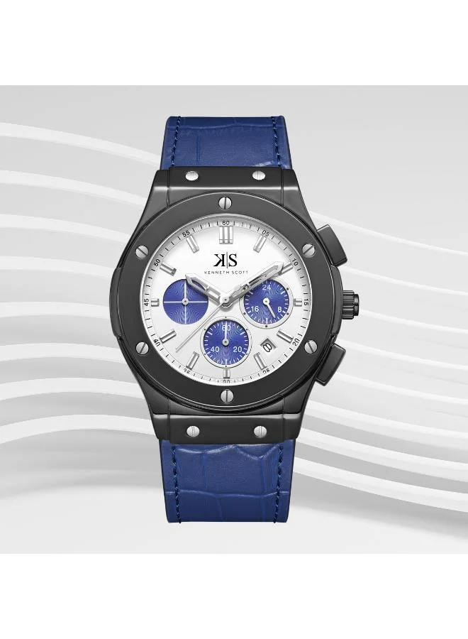 KENNETH SCOTT white Men's Leather Multi Function Watch K24115-BLNW - 44 mm for Men | Best Price UAE