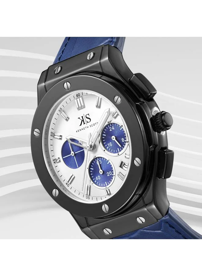 KENNETH SCOTT white Men's Leather Multi Function Watch K24115-BLNW - 44 mm for Men | Best Price UAE