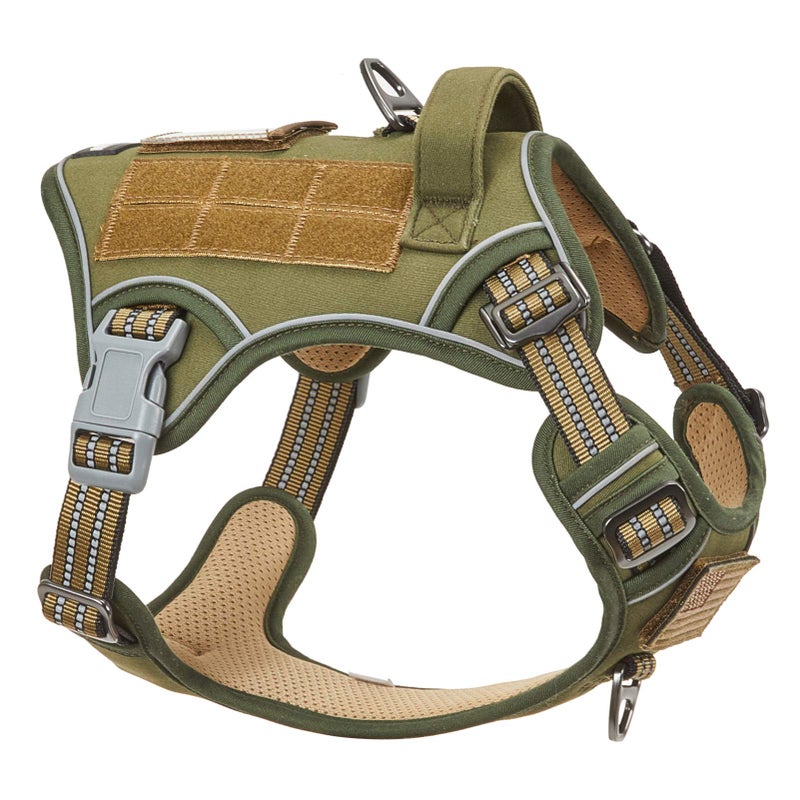 BUMBIN Tactical Dog Harness for Medium Dogs No Pull, Famous TIK Tok No Pull Dog Harness, Fit Smart Reflective Pet Walking Harness for Training, Adjustable Dog Vest Harness with Handle Green M - Image 1