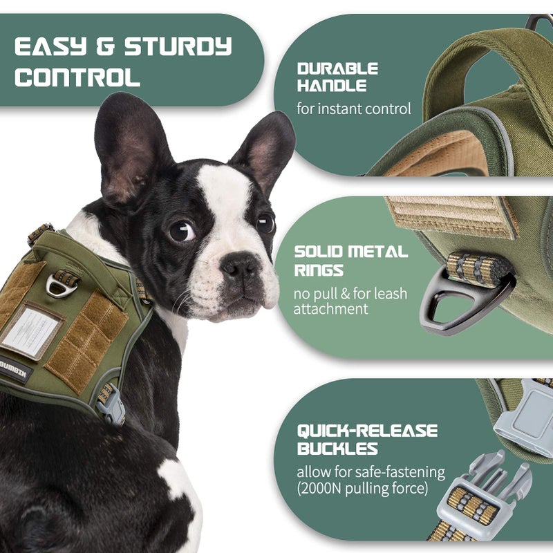 BUMBIN Tactical Dog Harness for Medium Dogs No Pull, Famous TIK Tok No Pull Dog Harness, Fit Smart Reflective Pet Walking Harness for Training, Adjustable Dog Vest Harness with Handle Green M - Image 4