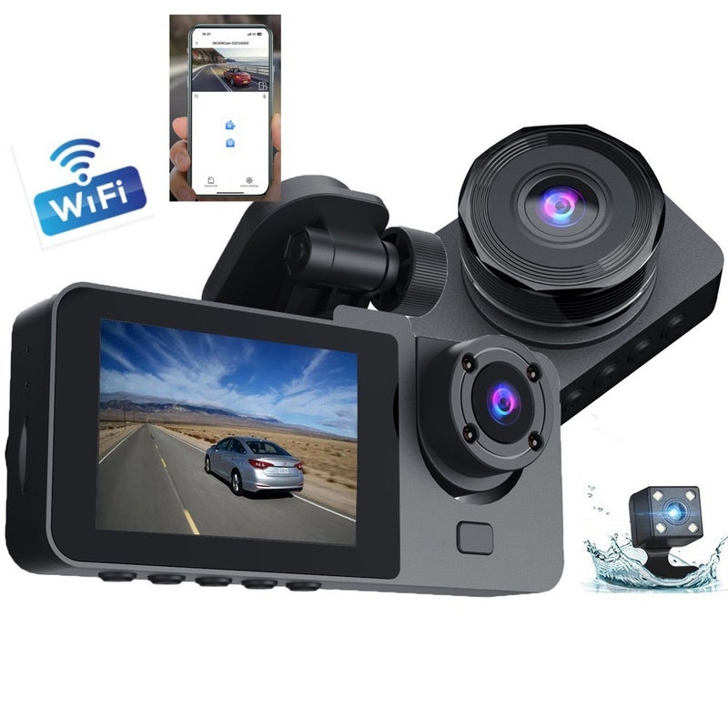 1080P Three-Lens Wifi Hd Night Vision Driving Recorder Mobile Phone App Internet View - Image 1