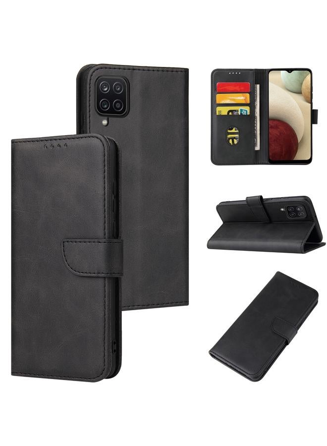 اس-توب جراب لهاتف Samsung Galaxy A12 مصنوع من جلد العجل مع مشبك أفقي قابل للطي مع حامل وفتحات للبطاقات ومحفظة - Image 1