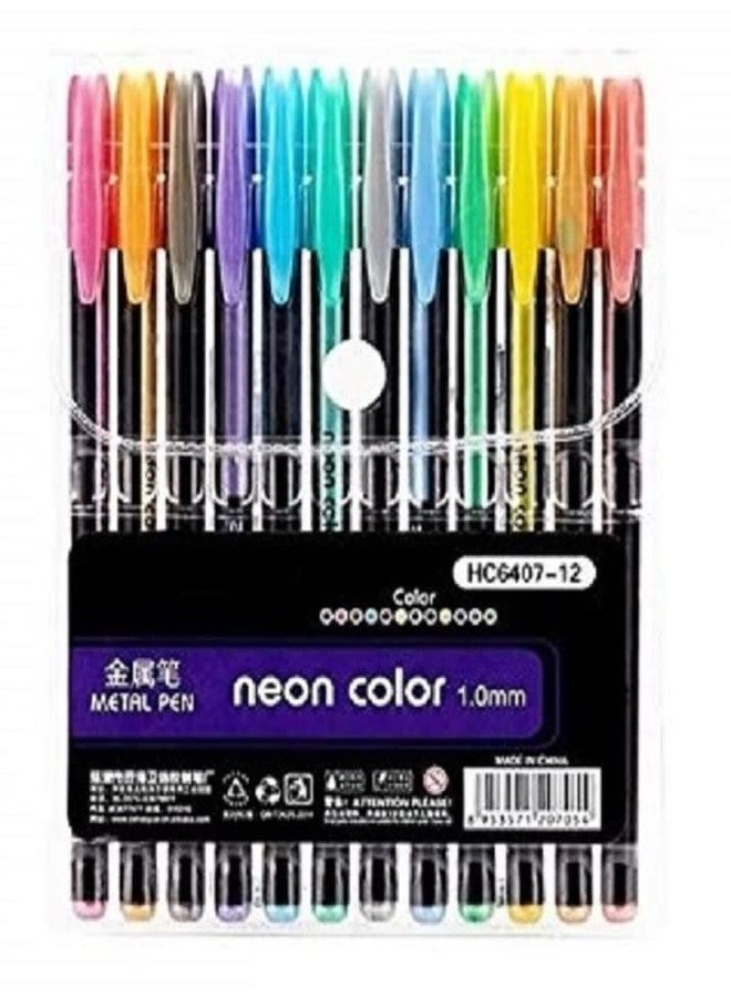 SCHUBERT 12 Pcs Metallic Color Gel Pen Set, Neon Pens Set Good Gift For Coloring Kids Sketching Painting Drawing (12 Shades) - Image 1