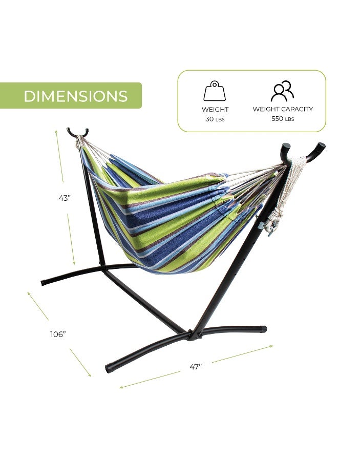 XiuWoo Portable Hammock Stand,  2 Person Heavy Duty Steel Stand with Hammock, for Outdoor Patio Garden Yard with Carrying Bag 550 lbs Capacity Blue Green Stripes - Image 4