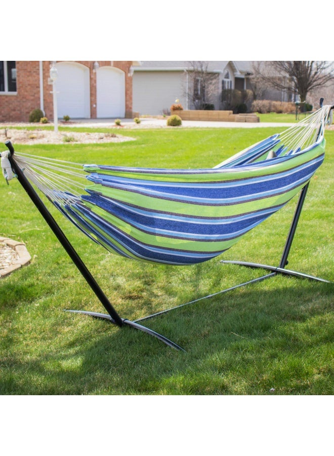 XiuWoo Portable Hammock Stand,  2 Person Heavy Duty Steel Stand with Hammock, for Outdoor Patio Garden Yard with Carrying Bag 550 lbs Capacity Blue Green Stripes - Image 2