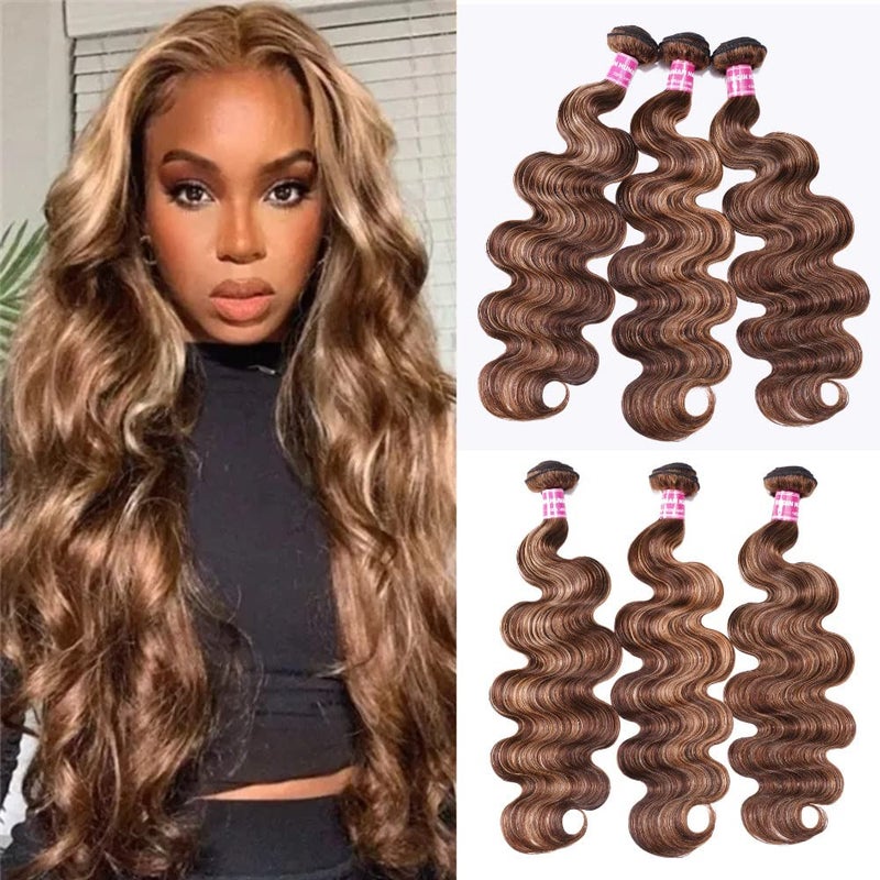 UNICE Body Wave Honey Blonde Highlight Human Hair Weave 3 Bundles Ombre 100 Brazilian Human Hair Weaves for Sew in Extensions TL412 Color 18 20 22 inch