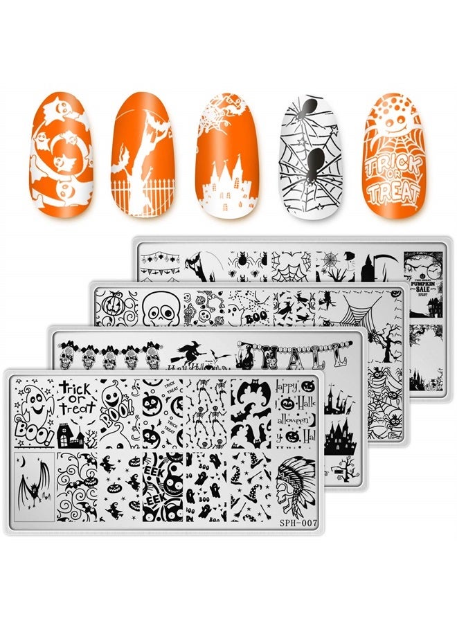 Whaline 4 Pieces Halloween Nail Art Plates Image Stamp Templates Stamping Kit DIY Print Manicure Salon Design - Image 1