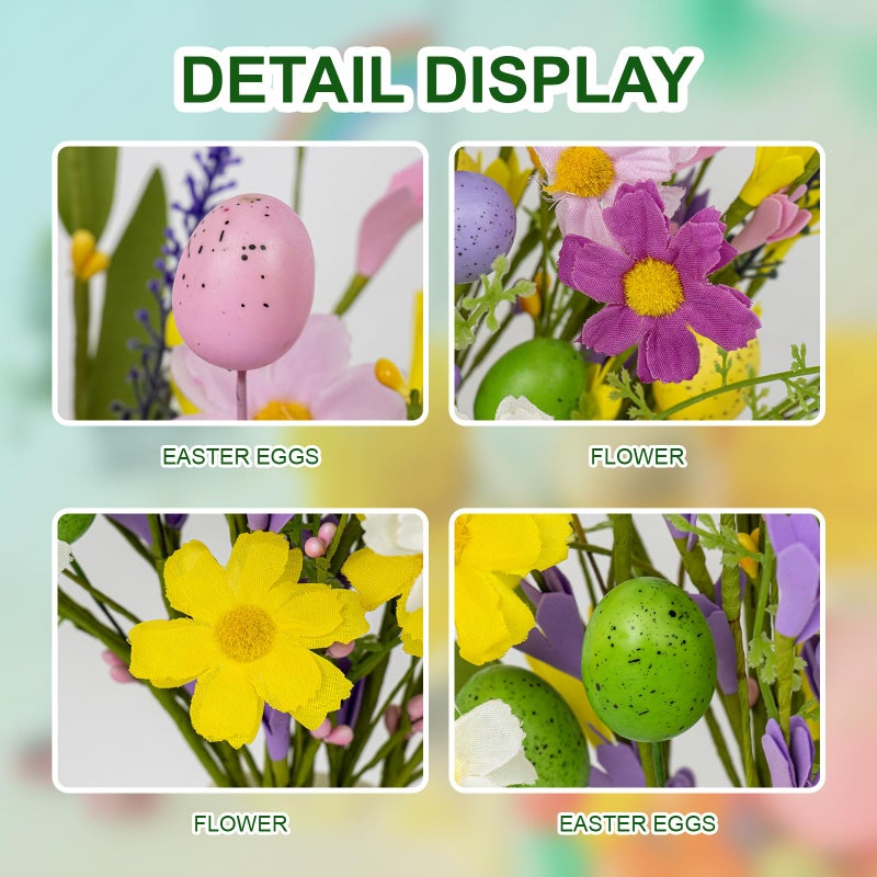 J'FLORU Artificial Easter Flowers 10 Pack Easter Floral Picks 17 Inch Egg Stems with Colorful Daisies and Forsythia for Spring Summer Flower Arrangements Centerpieces - Image 5