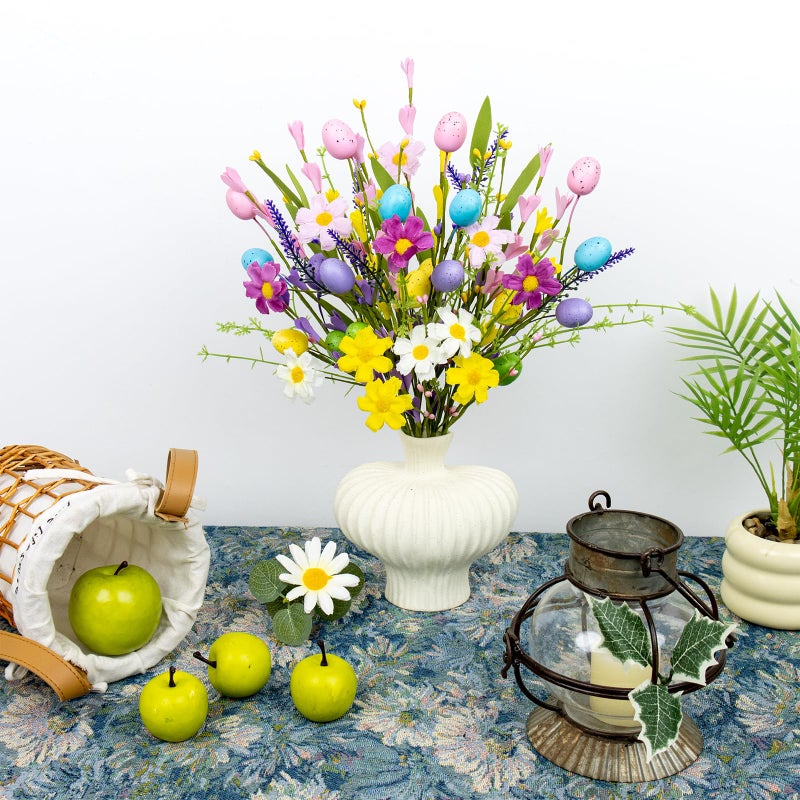 J'FLORU Artificial Easter Flowers 10 Pack Easter Floral Picks 17 Inch Egg Stems with Colorful Daisies and Forsythia for Spring Summer Flower Arrangements Centerpieces - Image 2