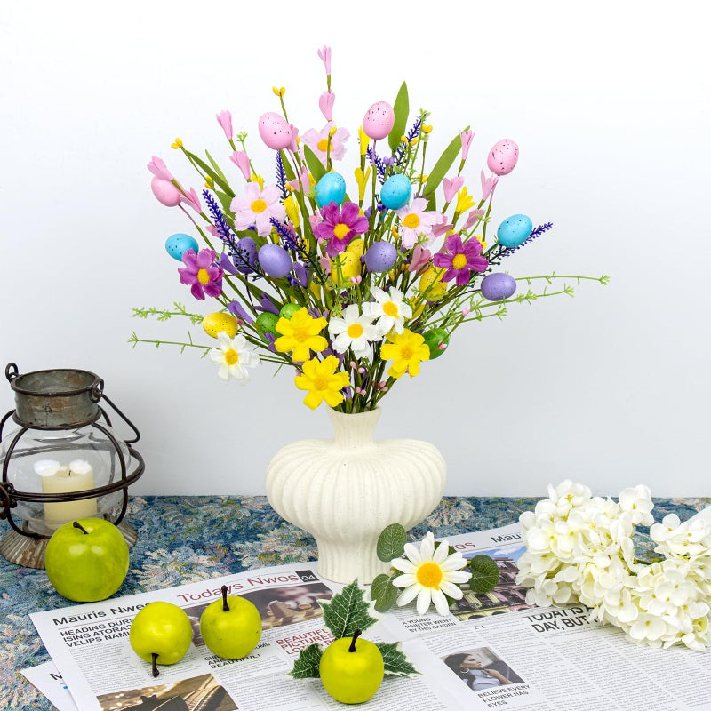 J'FLORU Artificial Easter Flowers 10 Pack Easter Floral Picks 17 Inch Egg Stems with Colorful Daisies and Forsythia for Spring Summer Flower Arrangements Centerpieces - Image 4