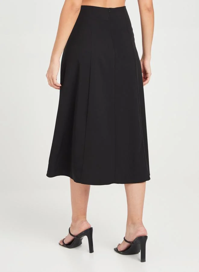 Closet Closet High Waist A-Line Midi Skirt Black