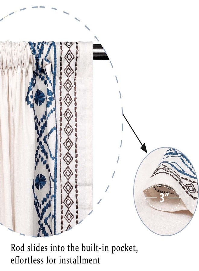 ColorBird Boho Linen Curtains for Living Room, Embroidered Blue Curtains 84 inch Length, 2 Panels Room Darkening Window Curtains Western Closet Curtains for Bedroom Closet Door - Image 4