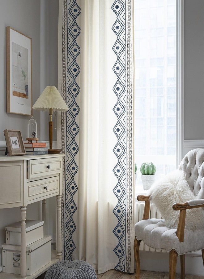 ColorBird Boho Linen Curtains for Living Room, Embroidered Blue Curtains 84 inch Length, 2 Panels Room Darkening Window Curtains Western Closet Curtains for Bedroom Closet Door - Image 2