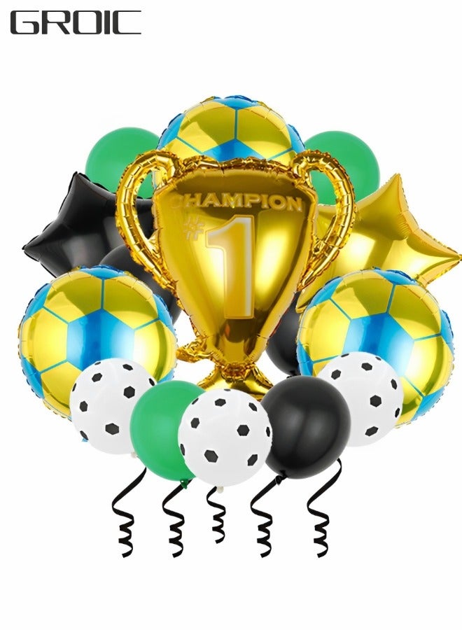 GROIC مجموعة من 15 بالون كرة قدم، بالونات من رقائق معدنية على شكل كأس البطولة، ديكورات حفلات كرة القدم، ديكورات أعياد الميلاد ذات الطابع الرياضي، بالونات لاتكس، بالونات من فيلم الألومنيوم - Image 1