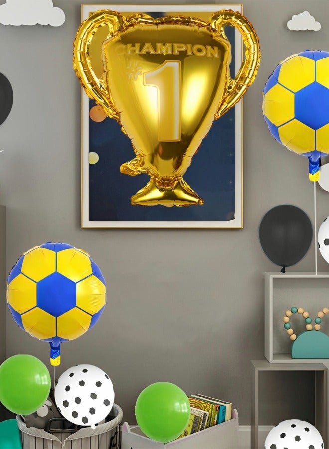GROIC مجموعة من 15 بالون كرة قدم، بالونات من رقائق معدنية على شكل كأس البطولة، ديكورات حفلات كرة القدم، ديكورات أعياد الميلاد ذات الطابع الرياضي، بالونات لاتكس، بالونات من فيلم الألومنيوم - Image 5