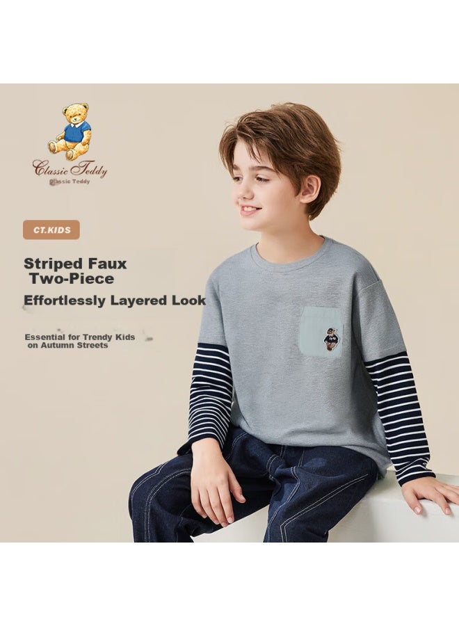 Classic Teddy Boys' Long Sleeve T-shirt Children's Spring Layered Look Top Gray Size 140 - Image 1