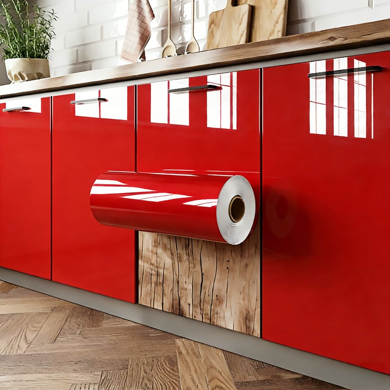 15.65 65-8 Red 23.62 Inch Wide 196.85 Inch Long Self Adhesive Waterproof Faux Marble Wallpaper Washable Decorative Wall Skirting For Cabinets Stovetop Oil Proof High Temperature Resistant - Image 1