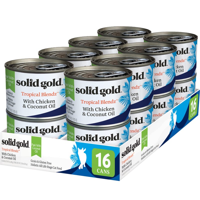 Solid Gold Tropical Blendz Wet Cat Food - Chicken Pate in Coconut Oil - Canned Cat Food, 16 Pack - Image 1