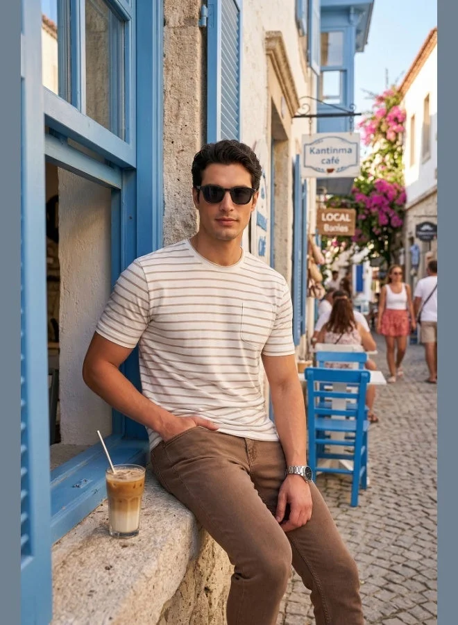 بوراتي Buratti Cotton Striped Pocket Detail Crew Neck T-Shirt Men's T-SHIRT 5904057