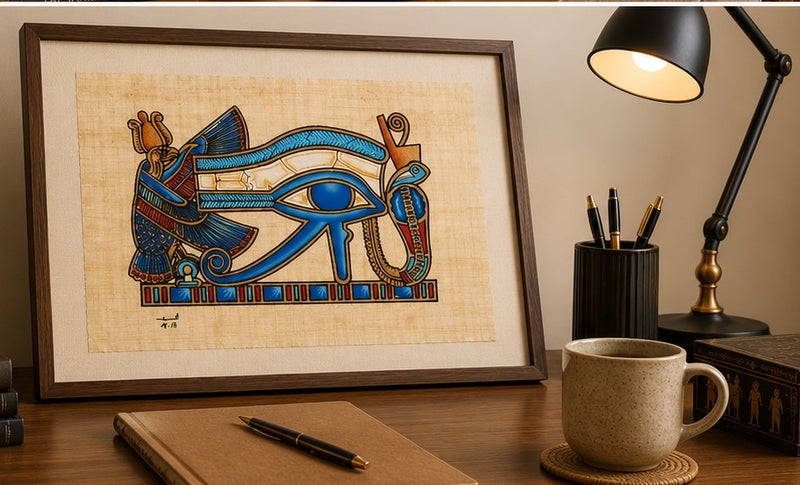 هاندرد بلس ورق بردي مصري طبيعي أصلي مقاس A4 مرسوم يدويًا في مصر من نبات البردي الحقيقي بتصميم عين حورس الفرعونية رمز الحماية والقوة والحكمة للديكور والهدايا التذكارية - Image 3