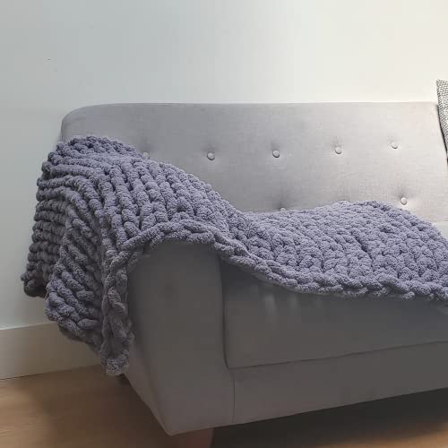 Adyrescia Chunky Knit Blanket Throw 100 Hand Knit with Jumbo Chenille Yarn 30x40 Lilac Gray - Image 3