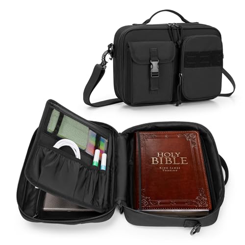 Damero Bible Cover for Men, Bible Carrying Case Church Bag with Multiple Pockets, Bible Case with Top Handle and Shoulder Strap, Black - Image 1
