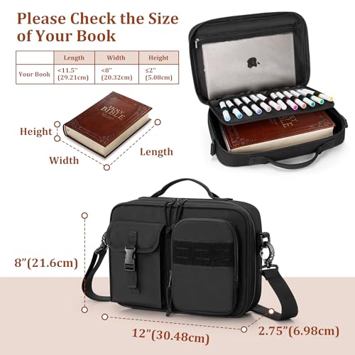 Damero Bible Cover for Men, Bible Carrying Case Church Bag with Multiple Pockets, Bible Case with Top Handle and Shoulder Strap, Black - Image 5