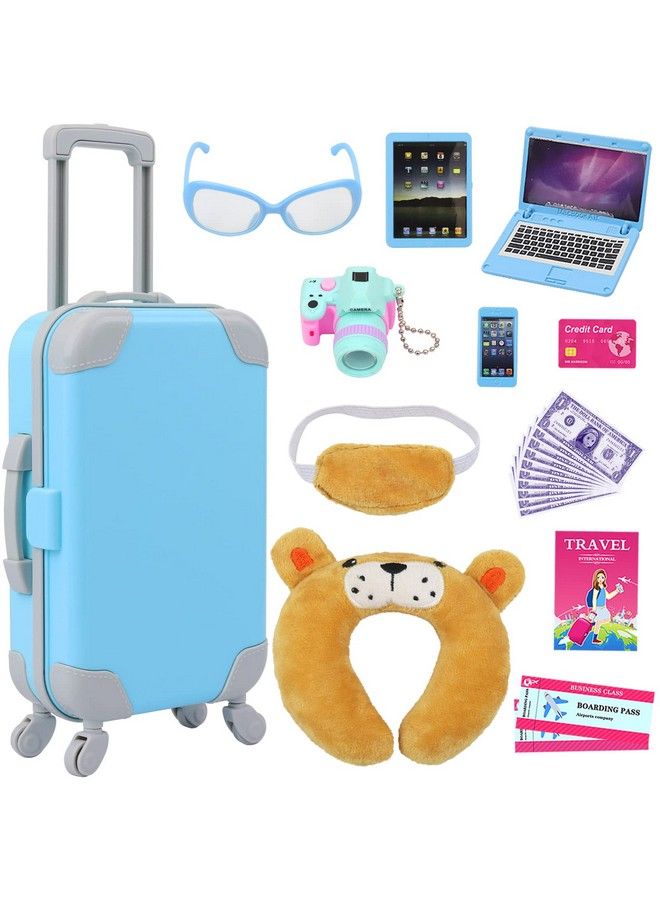 22 Pcs 18 Inch Boy Doll Clothes Suitcase Set For 18 Inch Boy Doll Accessories Travel Carrier Storage, Including Suitcase Pillow Blindfold Sunglasses Camera Computer - Image 2