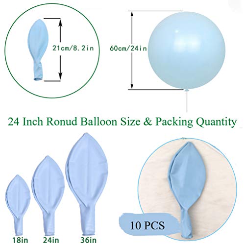 IN-JOOYAA 24 Inch Latex Round Balloons 10 Pack Macaron Blue Thick Big Balloons for Photo Shoot Wedding Baby Shower Birthday Party Decorations by INJOOYAA - Image 5