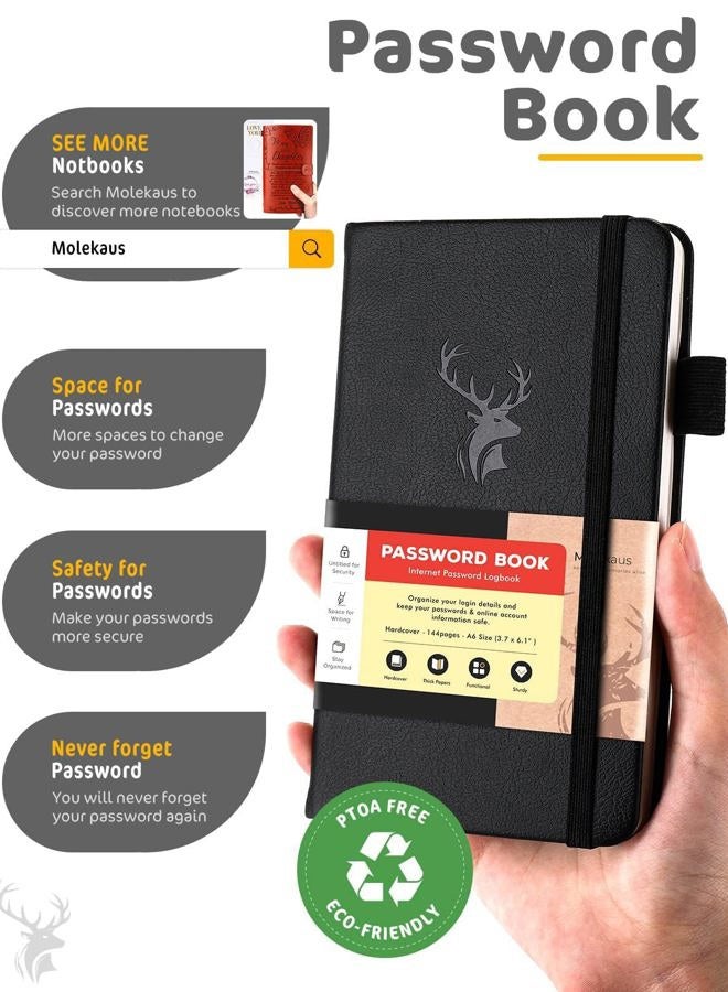 molekaus Password Book with Alphabetical Tabs Small Password Keeper with Extra Password Space to Change Password. Password Notebook for Home or Office for Internet Log In, 6.1 * 3.7in black small - Image 2