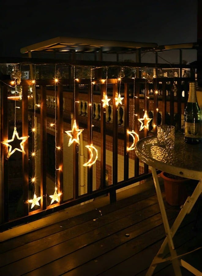 Tiokkss Ramadan Decorations Lights Moon Star String Curtain Ramadan Lights Moons and Stars LED Night Light for Ramadan Home Decoration Party, USB and Battery Box Powered (Warm White) - Image 3