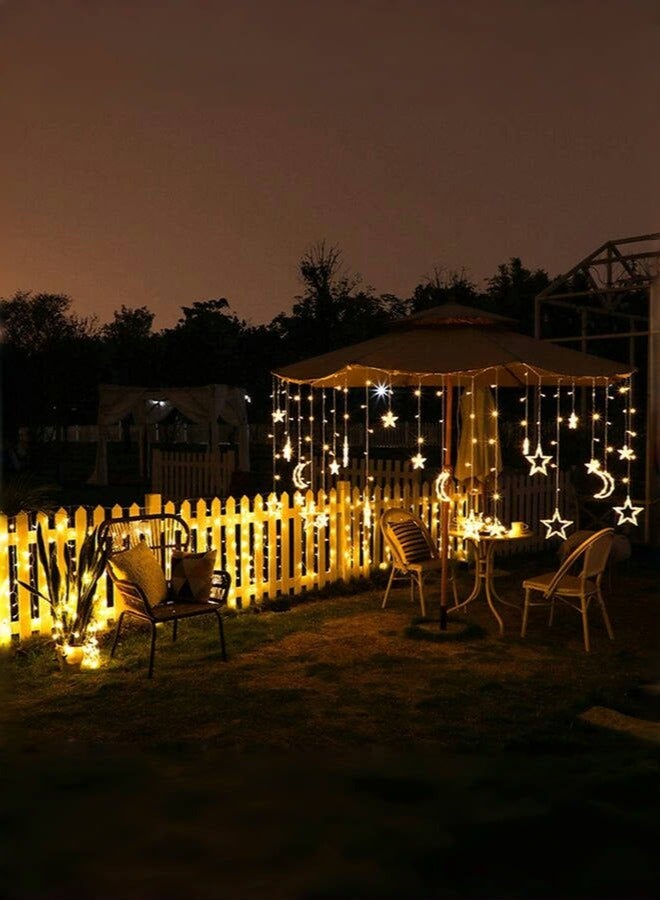 Tiokkss Ramadan Decorations Lights Moon Star String Curtain Ramadan Lights Moons and Stars LED Night Light for Ramadan Home Decoration Party, USB and Battery Box Powered (Warm White) - Image 4