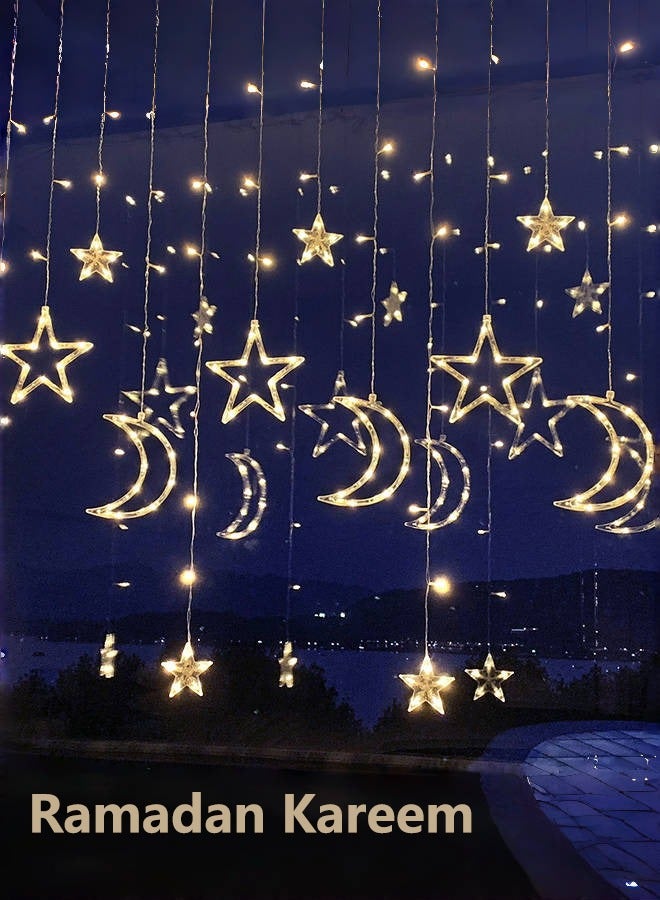 Tiokkss Ramadan Decorations Lights Moon Star String Curtain Ramadan Lights Moons and Stars LED Night Light for Ramadan Home Decoration Party, USB and Battery Box Powered (Warm White) - Image 2