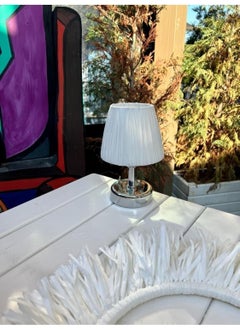 Maison Avf Raffia & Wicker Table Top LED Wireless Battery Lampshade Silver-White Without Fringes  - Image 1