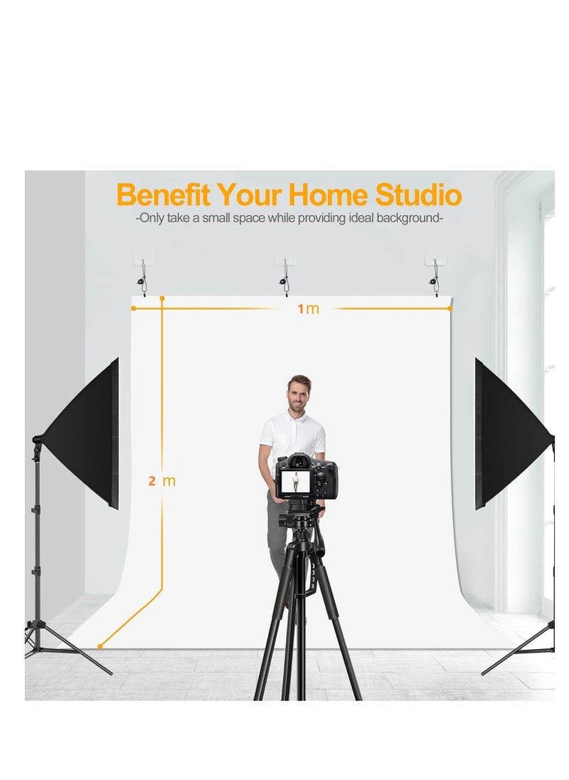 GUDOO Photography White Backdrops for Wall Mounted Setup Photoshoot Pure White Screen Cloth Sheet Background Zoom Polyester Photo Back Drop Pack for Party Photo Video Shoot 1 x 2 m  - Image 2
