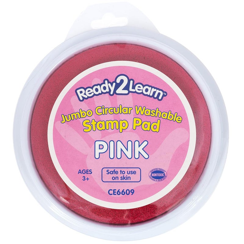 READY 2 LEARN Jumbo Circular Washable Stamp Pad Pink 575 dia NonToxic Fade Resistant Ideal Size for Handprints and Footprints