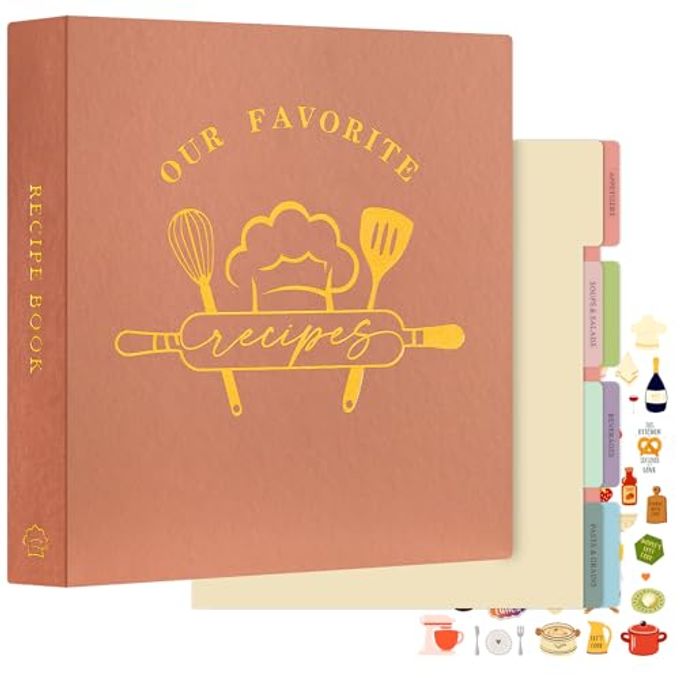 Lanpn Recipe Binder 8.5x11 3 Ring Kit, Waterproof Recipe Book Organizer Binder to Write in Your Own Recipes, Blank Cookbook with 60 Plastic Sleeves,116 Recipes, Dividers, Labels & Stickers, Green - Image 1