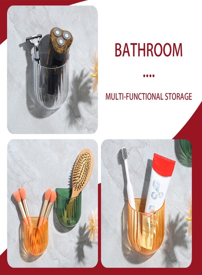 Wall Mounted Storage Holder, Transparent PS Plastic, Clear transparent white, 3.9x3.5x1.9 Inch, Adhesive Organizer for Cosmetics, Phone, Remote (White 2PCS) - Image 5