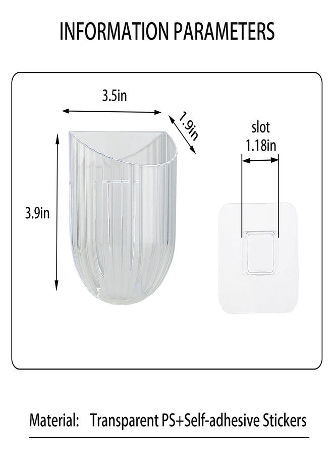 Wall Mounted Storage Holder, Transparent PS Plastic, Clear transparent white, 3.9x3.5x1.9 Inch, Adhesive Organizer for Cosmetics, Phone, Remote (White 2PCS) - Image 2