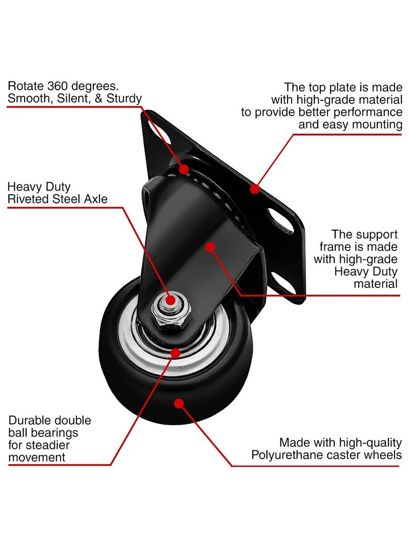 Zikra 8 Pcs Rubber Rotating Caster Wheels, 1.5 Inch Heavy Duty Rigid Swivel Caster with Top Plate, Mini Silent Ball Bearing Small Caster for Cart, Furniture, Cabinet, Workbench - Image 3