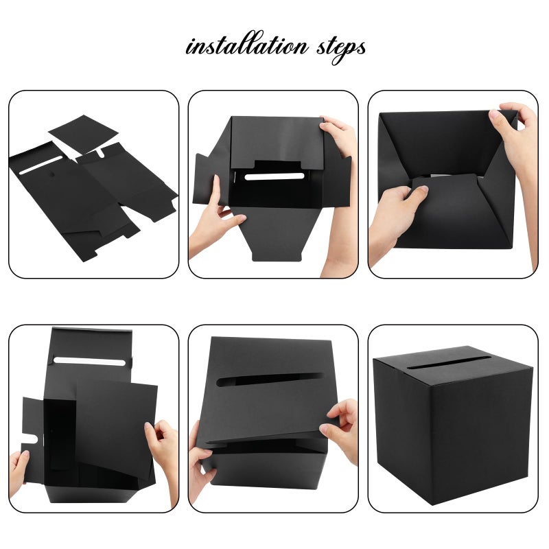 Hxezoc Black Card Box Wedding Favors Gift Card Boxes Post Box Cardboard Receiving Money Box Holder for Wedding Reception, Baby Showers, Anniversary, Birthday Party, Retirement, Graduation Envelope Holder - Image 5
