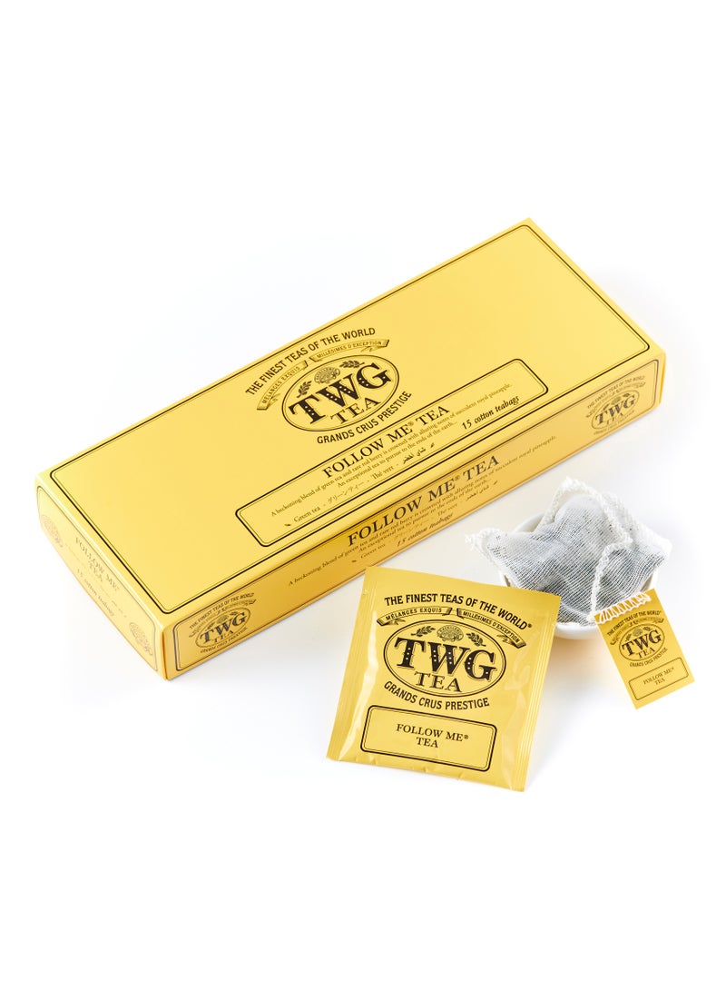 TWG Tea Follow Me Tea | Green Tea | Ginseng & Pineapple | 15 Hand Sewn Cotton Teabags | Gift Set - Image 1